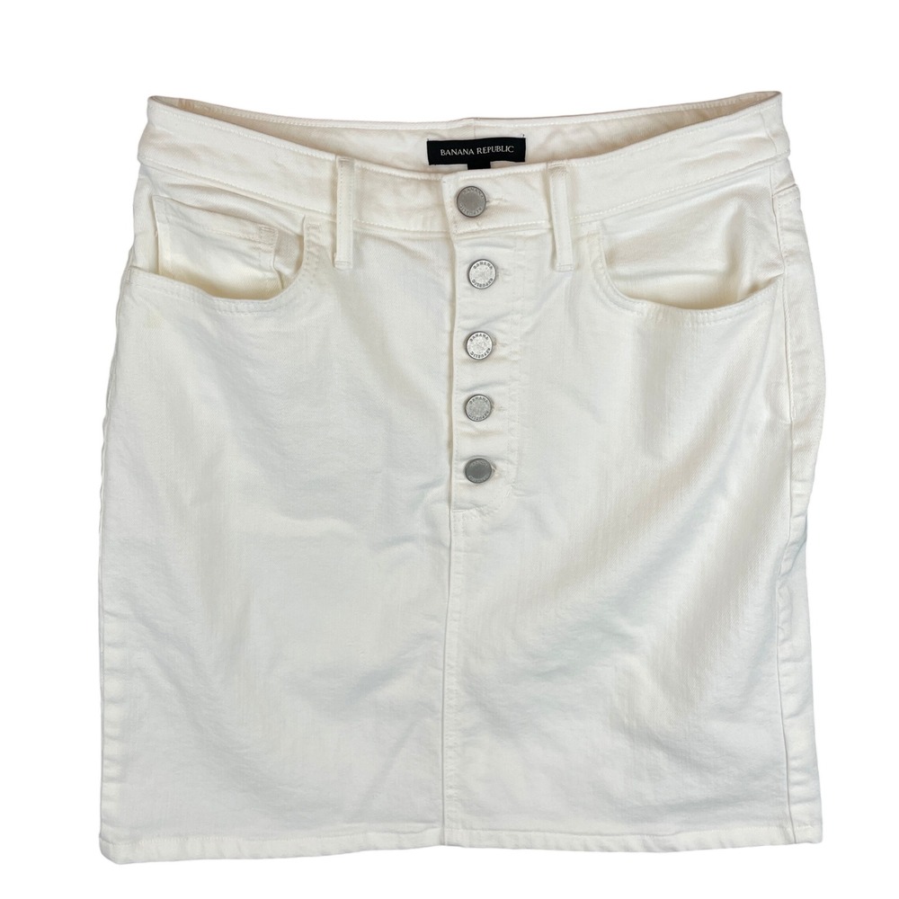 Banana Republic White Denim Mini‎ Skirt Button Fly Size 8